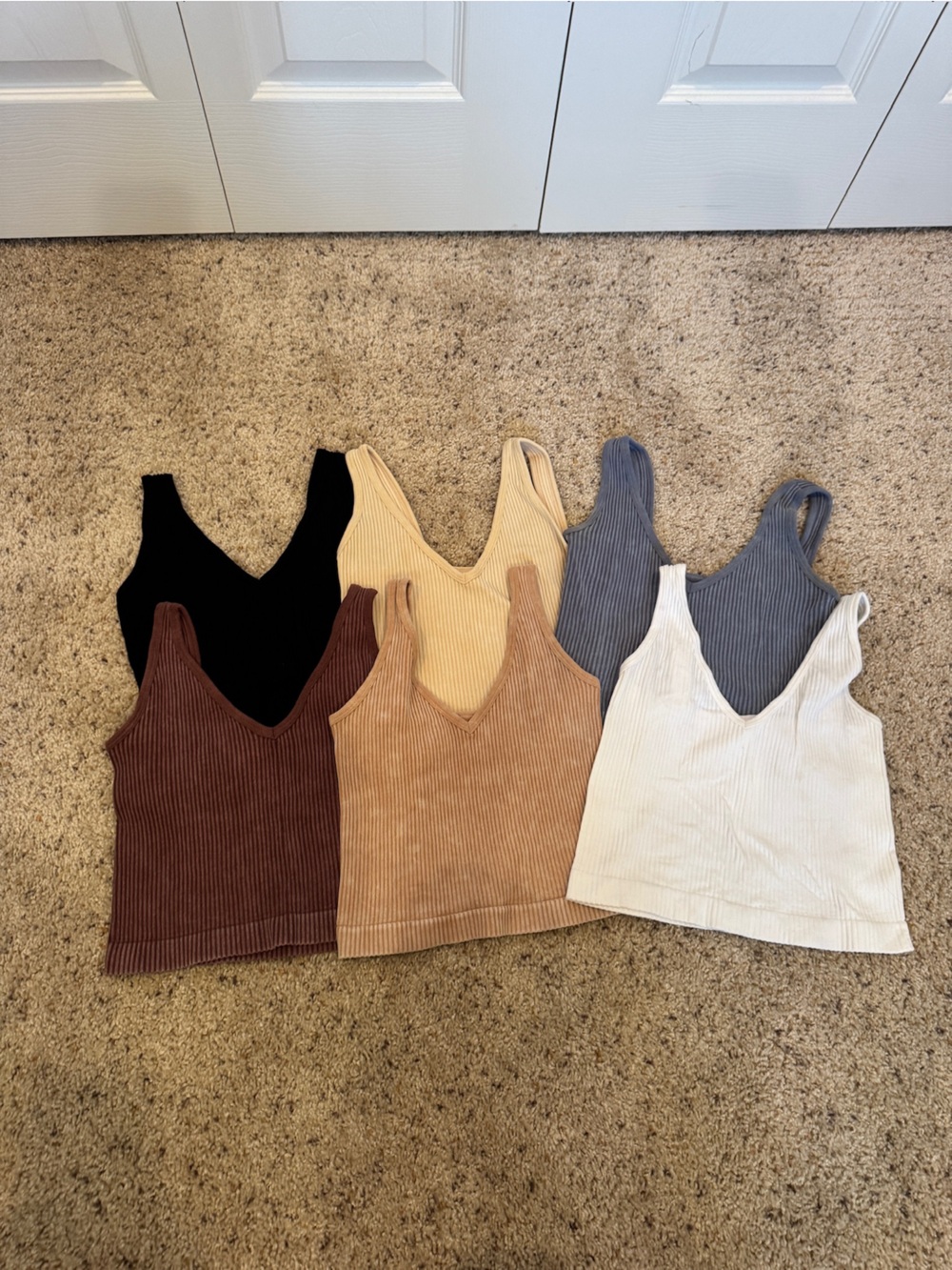 Aura Ribbed Tank Tops - White, blue, Beige, cream, burgundy, Black- set of 6